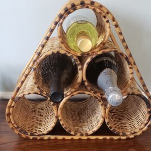Boho vintage rattan wine rack